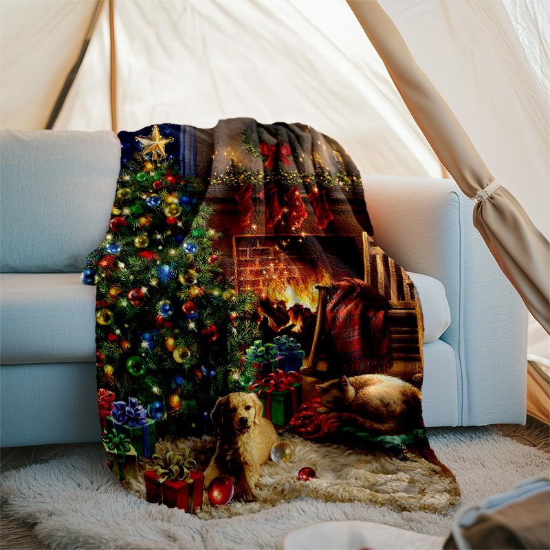 Christmas Dog Theme Printed Blanket - Perfect for Couch, Bed, Travel & Outdoor Use | Machine Washable, Cozy & Durable.