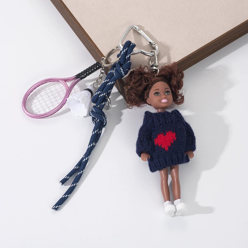 Curly Haired Doll Badminton New Dark Blue Sweater Sports Leisure Series Creative Exquisite Accessories Gift Bag Charm