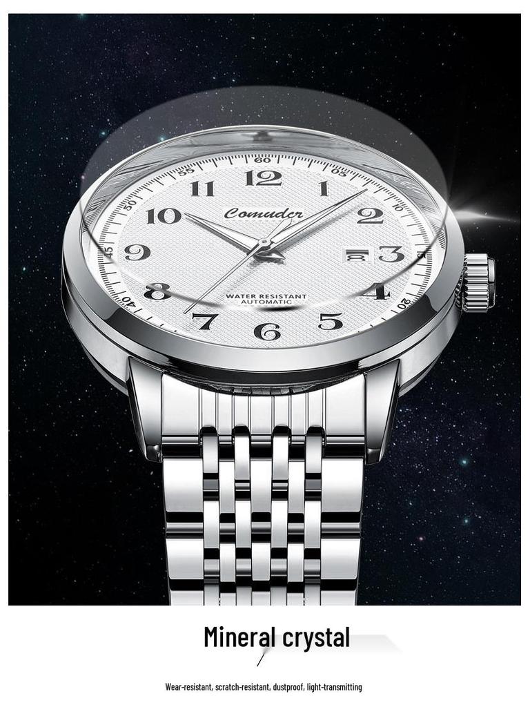 Мужские светящиеся водонепроницаемые автоматические часы-скелетоны с календарем