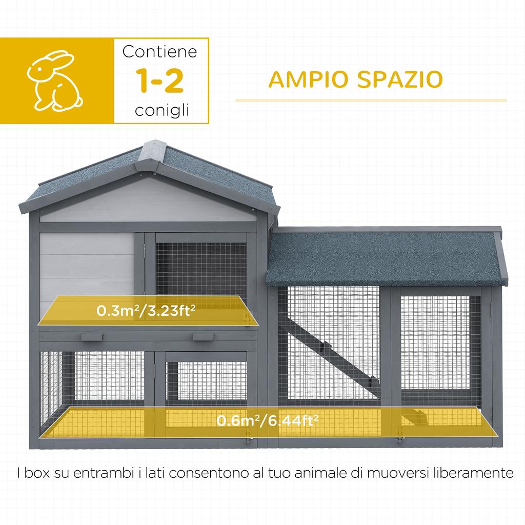 Outdoor Wooden Rabbit Hutch with House, Open Enclosed Space and Roof 147x54x84cm