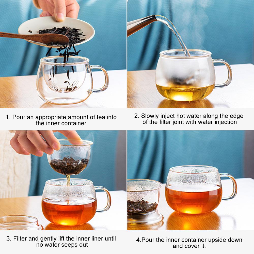 Бытовая стеклянная чашка для чая Прозрачная фильтрующая чашка с крышкой Высокотемпературная взрывозащищенная заварочная чашка для чая Молочная роза Чашка для чая