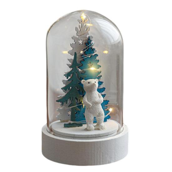 Christmas Figures In Glass Dome Tabletop Decoration LED Light Up Christmas Cloche Ornaments for Indoor Home Tabletop Decor