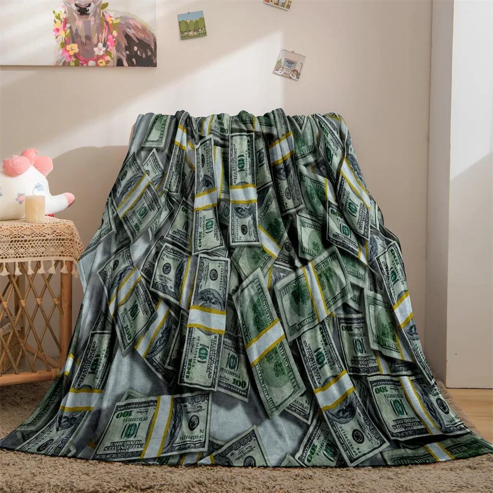 100 Dollar Bill Money Throw Blanket for Couch Sofa Bed Plush Throw Fleece Blanket Soft Cozy Bedding for Kids Adults Room Bedroom
