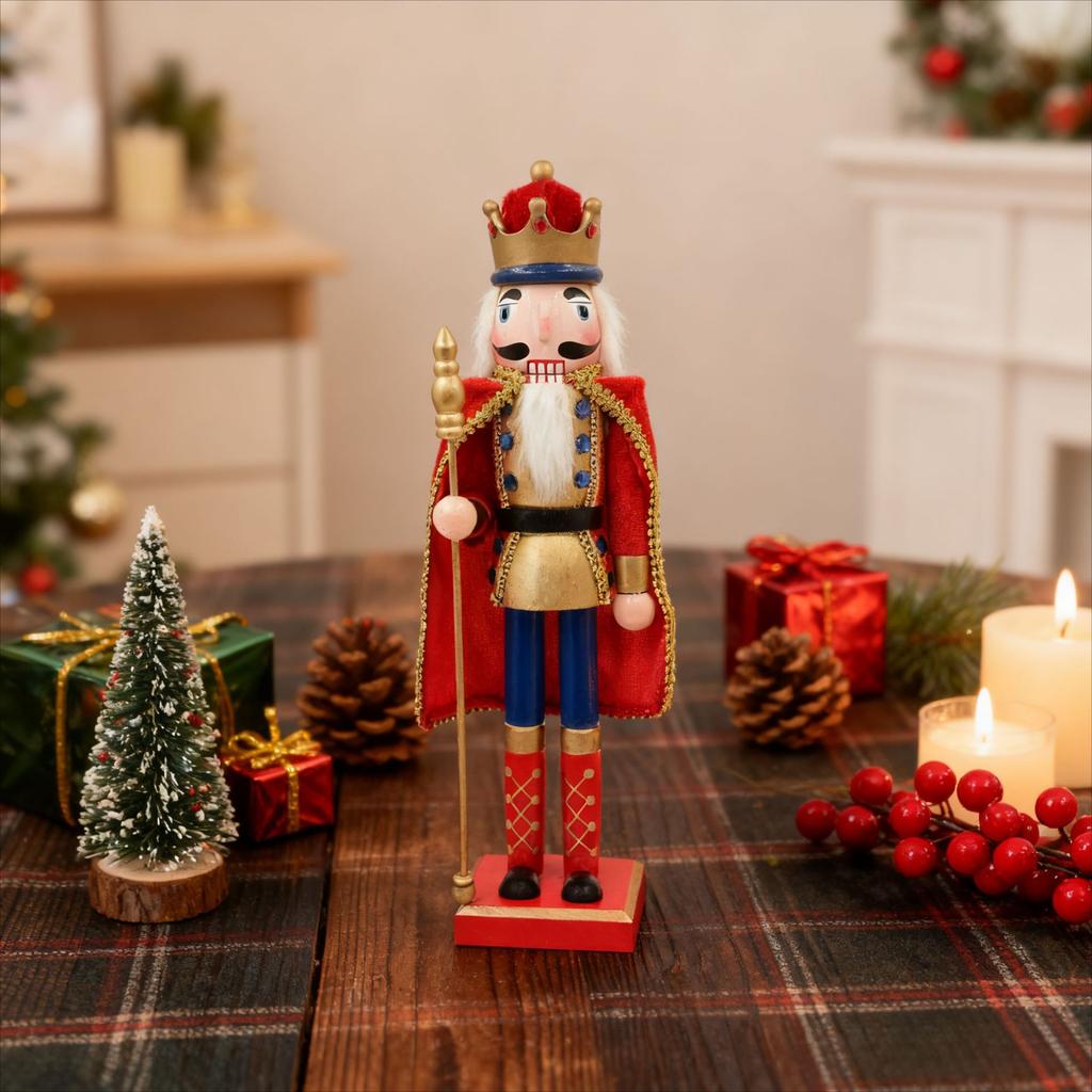 Cross-border Hot Sale 40CM Wooden Nutcracker Soldier Christmas King Puppet European Style Home & Office Use Decoration Ornaments