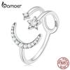 BAMOER из стерлингового серебра 925 пробы, регулируемое кольцо со звездами и луной, минималистичное открытое кольцо с цирконом для женщин, подарок на день рождения, ювелирные изделия