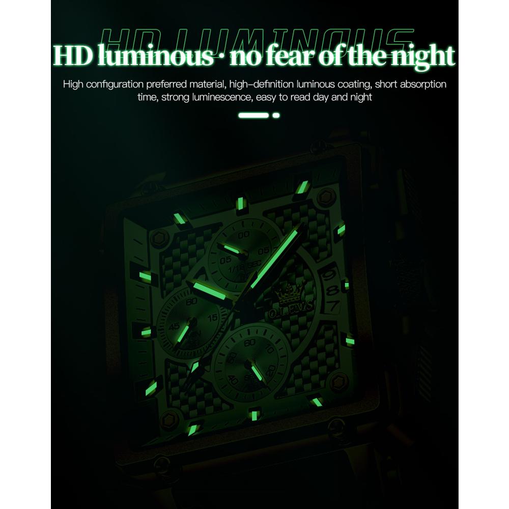 OLEVS 9925 With Gift Box Top Watch Square Multifunction Sports Quartz Watch Luminous Men's Watch