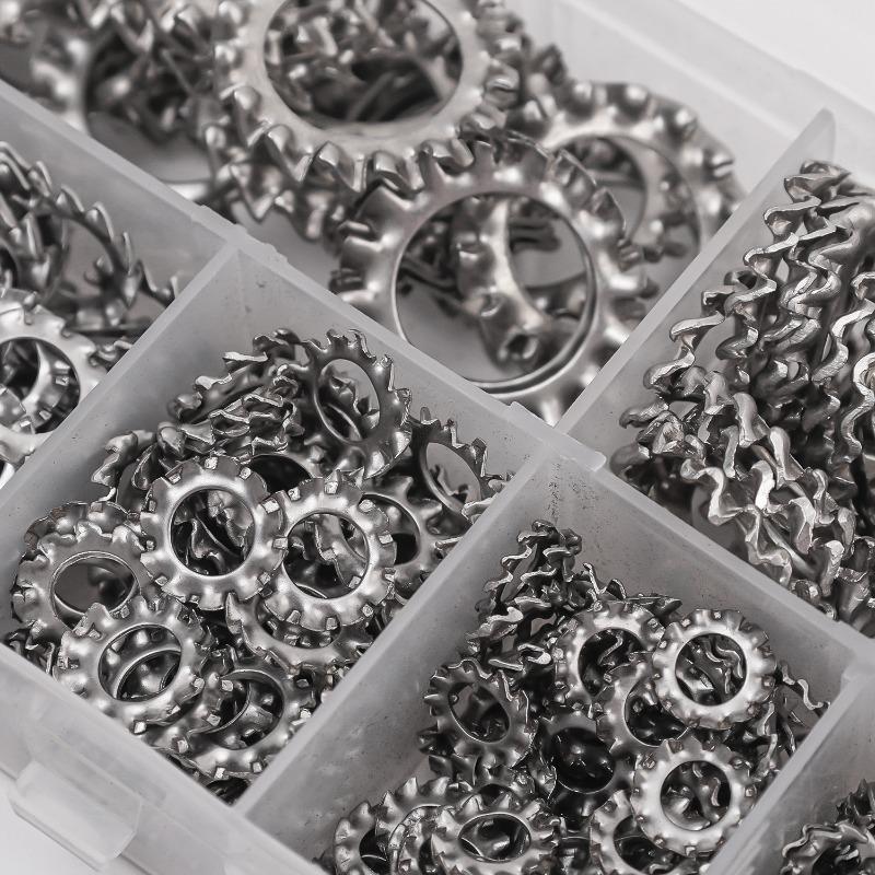 External Tooth Lock Washer Kit M3-M12 Star Serrated Gasket Spacer Assortment Set Stainless Steel Multi Tooth Washer Hardware Box