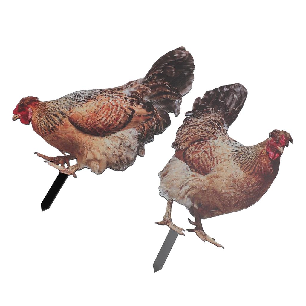 2pcs Hen Garden Stake Ornament Acrylic Stereoscopic Simulation Colorful Outdoor Chicken Ground Plug