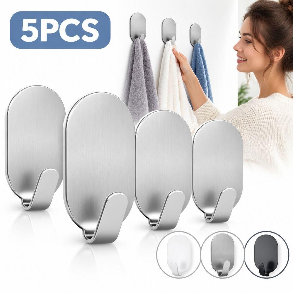 5PCS Traceless Sticky Wall Hooks No Drilling Stick On Hooks Wall Mounted Key Holder Door Hanging