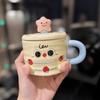 Высоко Выглядящий Милый Торт Подарок на День Рождения Керамическая Кружка Пара с Крышкой Стакан для Воды Керамическая Чашка