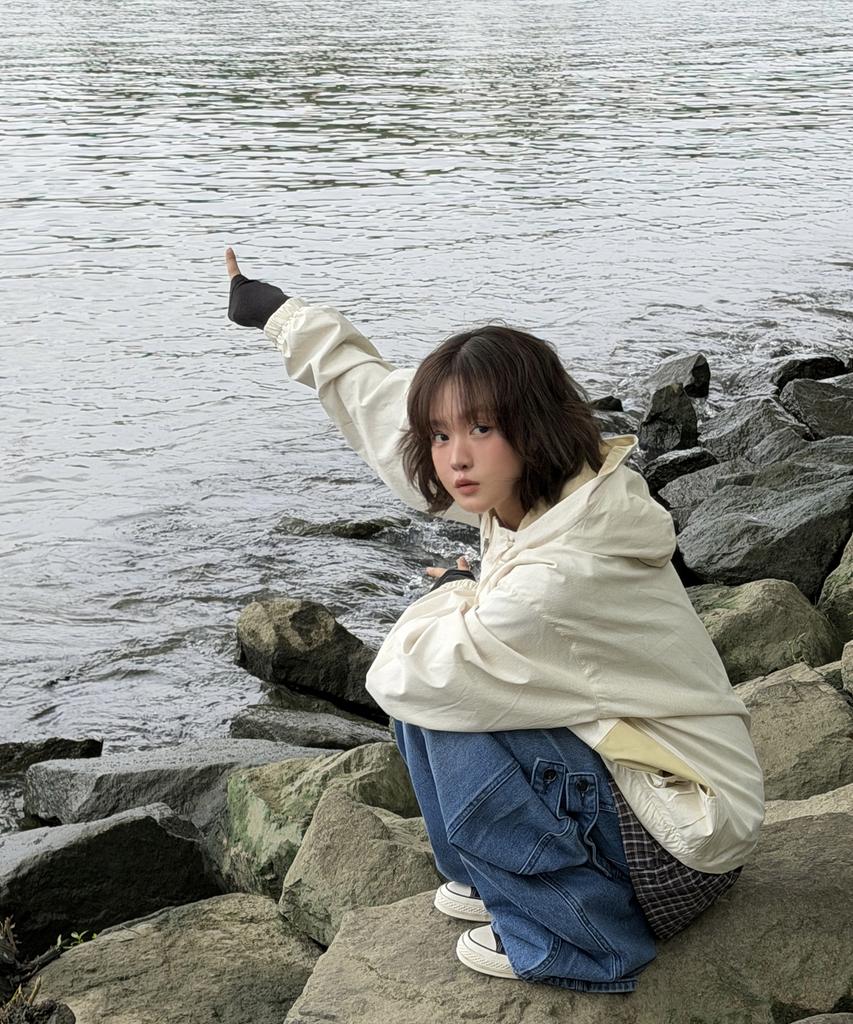 SOME PLACE Striped Color Block Dot Mix Shirred High-Neck Windbreaker Jacket [Yellow]