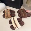 Retro Fashion Handmade Fringed Beaded Thick-bottomed Fluffy Slippers Women's 2025 Autumn New Non-slip Birkenstock Slippers Tide