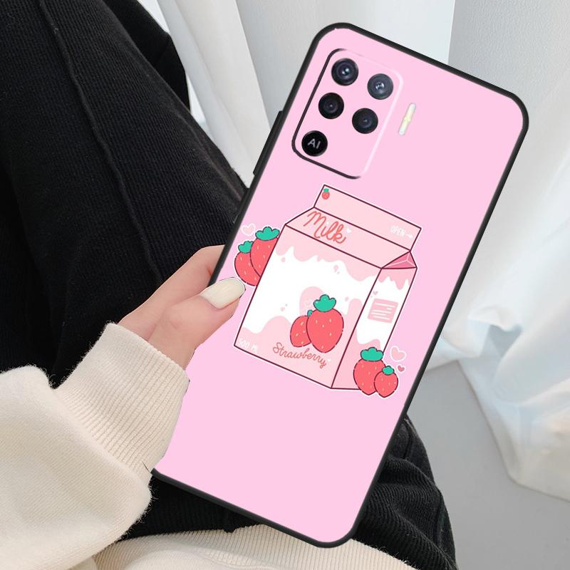 Милый кейс «Клубничное молоко» для Oppo A18 A38 A58 A78 A98 A80 A60 A40 A96 A76 A16 A94 A74 A54 A15 A17 A57 A77 A5 Pro