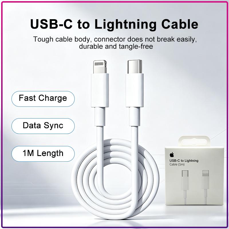 Оригинальный USB-C на Lightning кабель для зарядки Apple 1 м PD Быстрая зарядка Синхронизация данных Двусторонний штекер Безопасный шнур защиты аккумулятора
