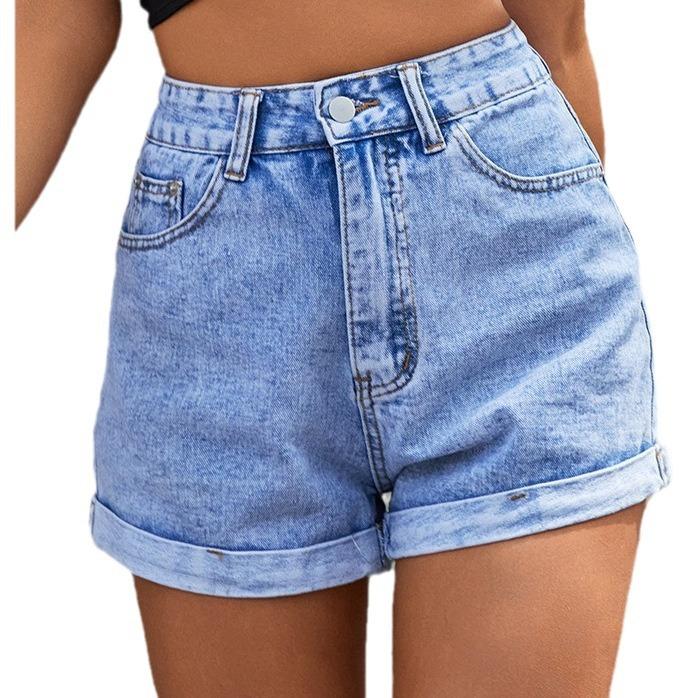 Women Summer High Waist Wide Leg Denim Shorts