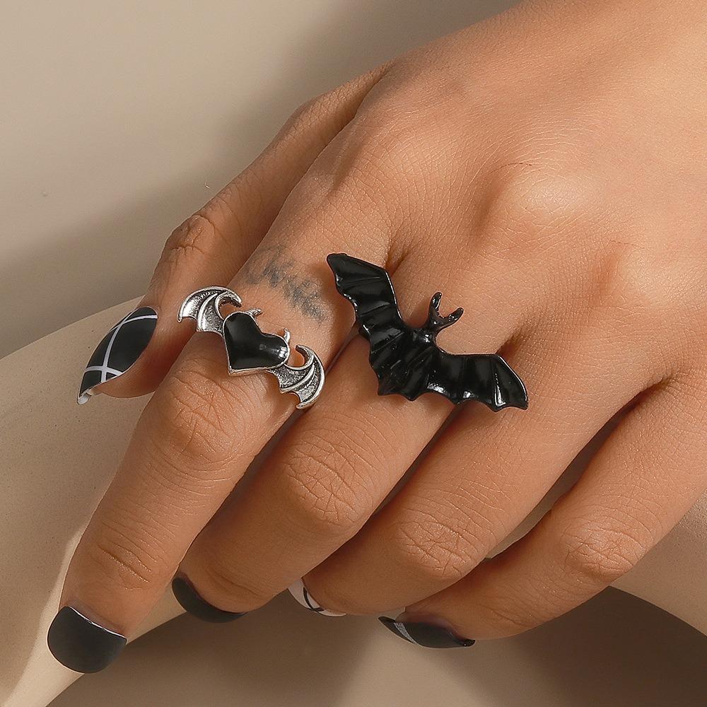 Dark Fashion Spider Web Heart Ring Shiny Rhinestone Halloween Opening Ring  Festival Style