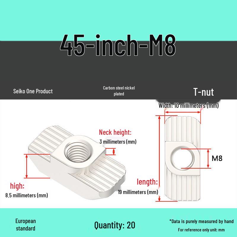 European Standard T-Slot Aluminum Profile Nuts: Wing Nuts M3-M8, Types 20/30/40/45.