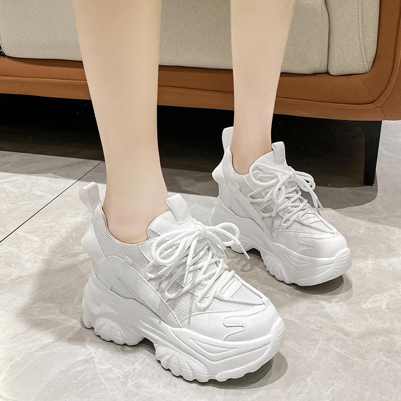 Летние туфли Daddy Shoes Женская обувь Увеличенные кроссовки на толстой подошве Модные дышащие удобные сетчатые повседневные туфли на шнуровке