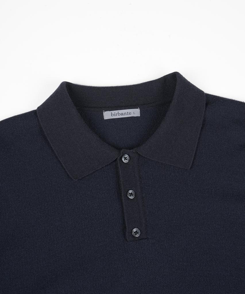 BIRBANTE Soft Washable Two-Tone Collared Knit - Dark Navy