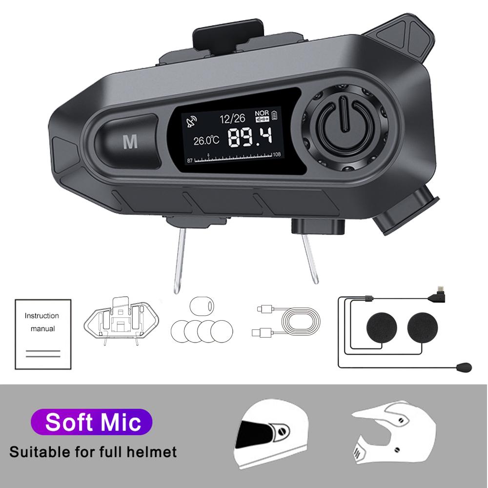 Bluetooth мотоциклетный шлем гарнитура беспроводной громкой связи водонепроницаемые наушники с FM радио поделиться музыкой светодиодный дисплей для гонщика