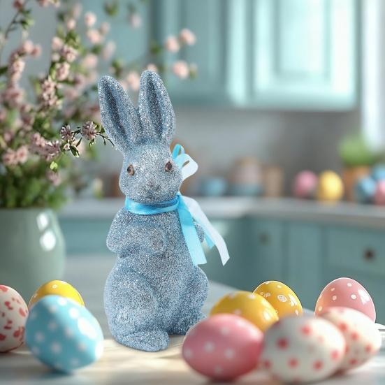 Пасхальная пенопластовая фигурка кролика с блестящей пудрой, имитация статуэтки кролика, для дома, офиса, праздничной вечеринки