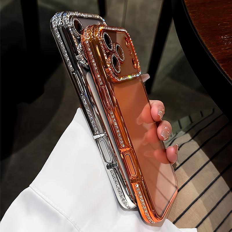 Luxury Bling Crystal Lens Film Phone Case for 11 12 13 14 15 16 17 ProMax Plus Air Clear Shockproof Silicone Bumper Cover