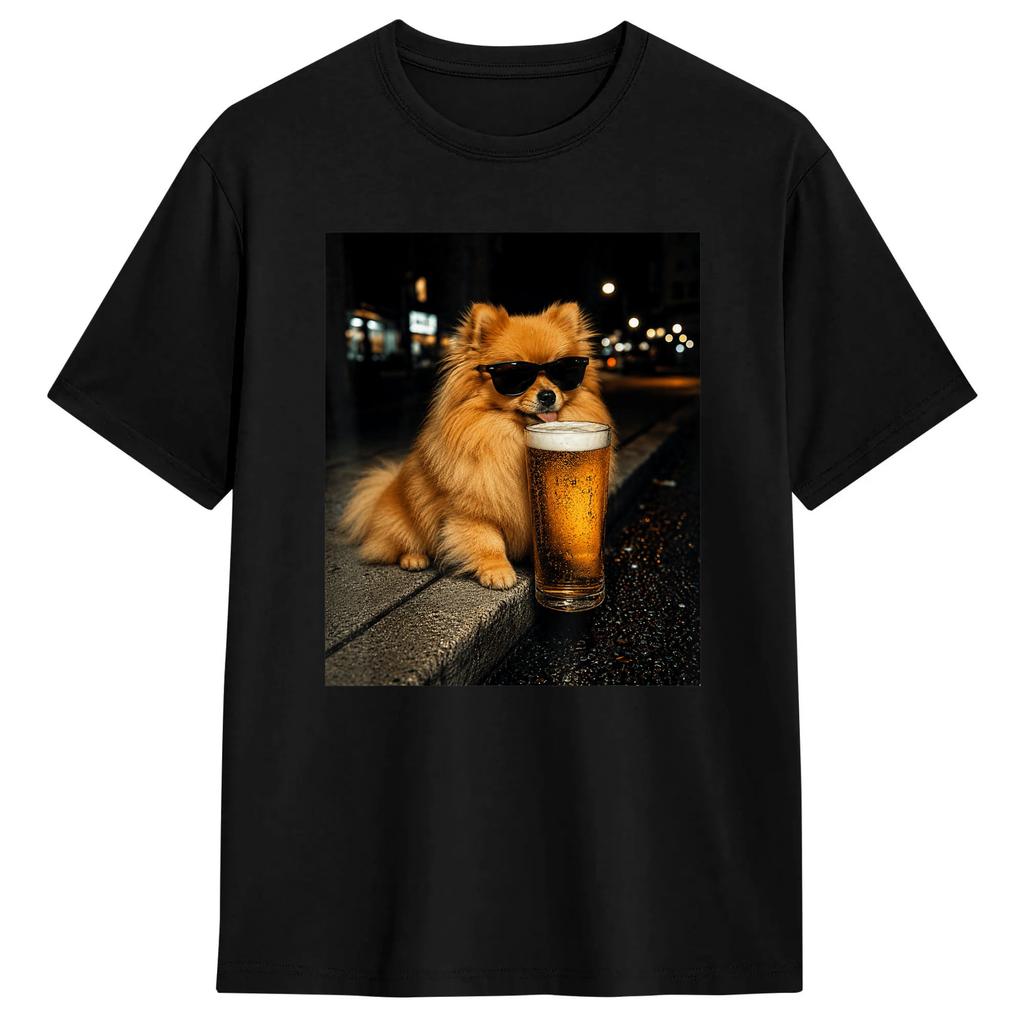Unisexs Tshirt Funny Pomeranian Drinking Beer Puppy Dog Meme T Shirts Trending Summer Tees Vintage 100 Cotton Clothing Gift Idea