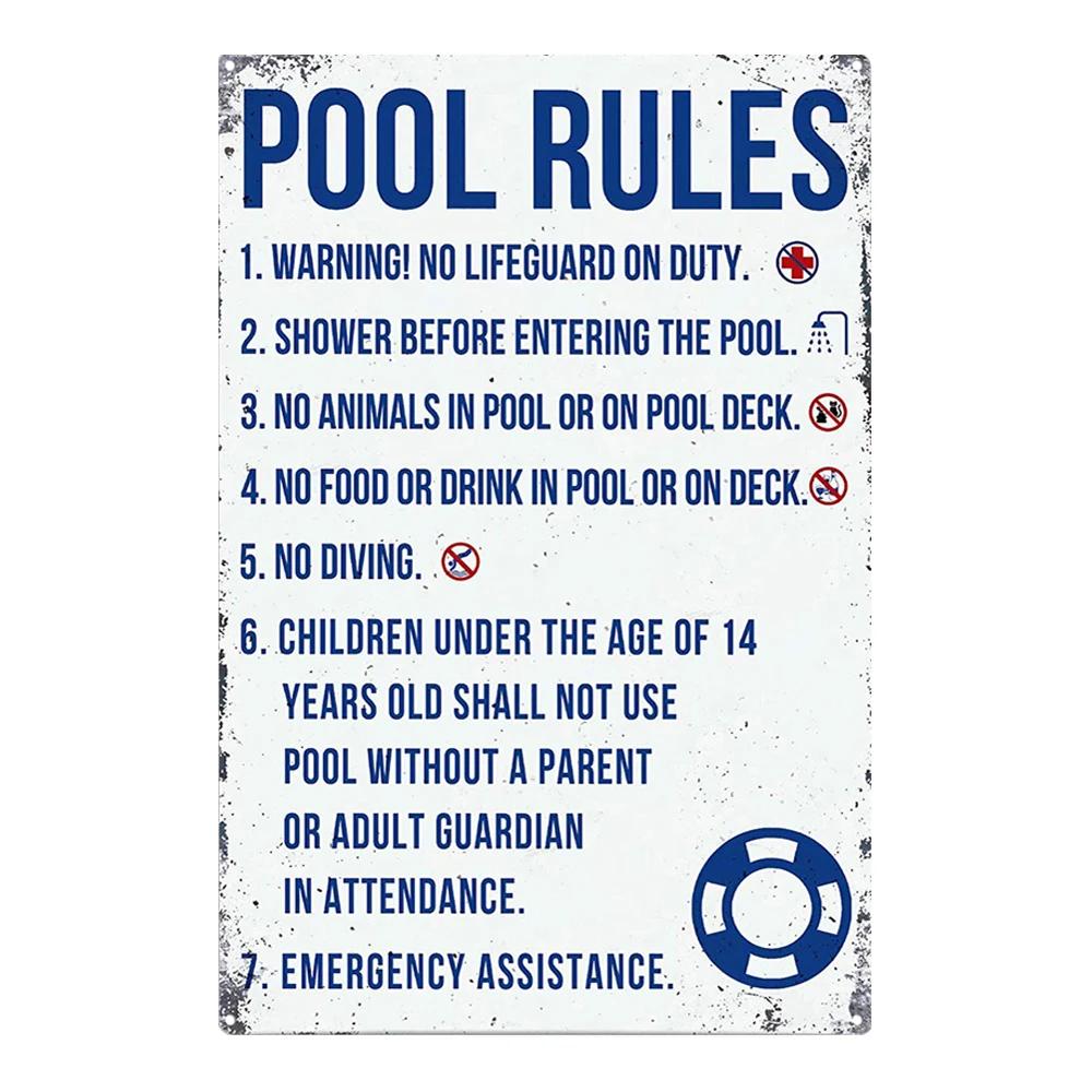 Жестяная табличка PC Pool Rules D Железо Олово Нет ныряния Нет бега Нет мочеиспускания Металлическая живопись для украшения стены наружного бассейна на заднем дворе