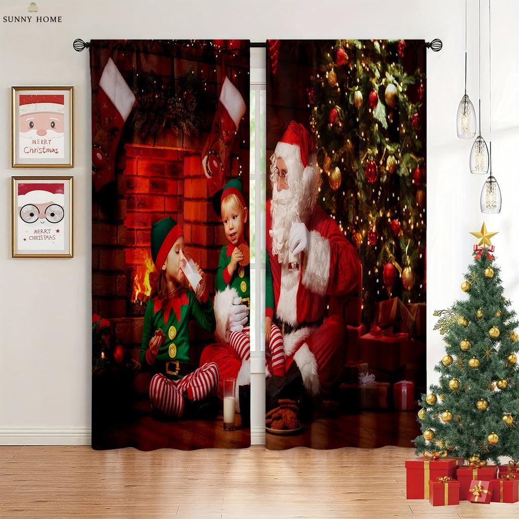 Рождественские украшения Шторы Санта-Клаус Камин Детская комната Гостиная Кабинет Окно Затемнение Теплоизоляция Шторы