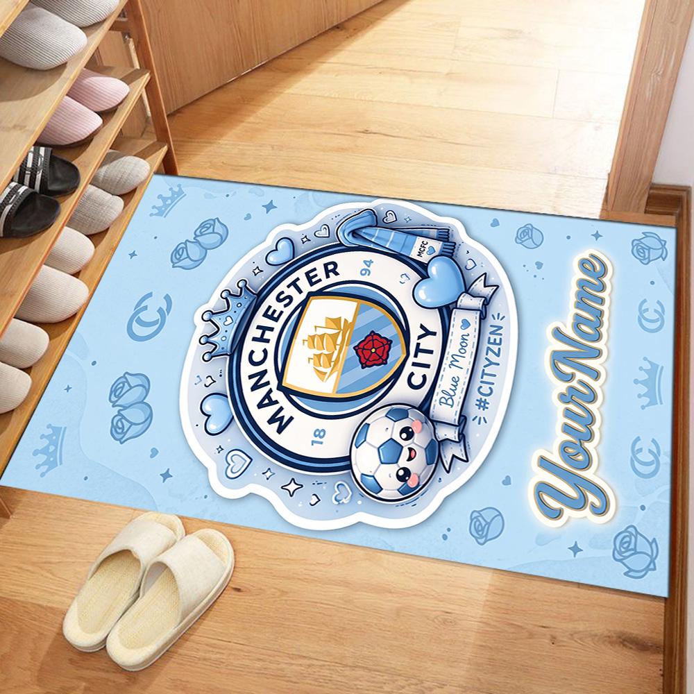 Manchester City Customizable Name Floor Mat Design for Bedrooms Game Room Dormitory Outdoor Anti-slip Rug Anime Office Decor
