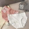 Elegant Lace Underwear for Women Made of Pure Cotton Cute Comfortable Threaded Bow for Girls with Black Fungus Edges Mid Waist Underwear Panties