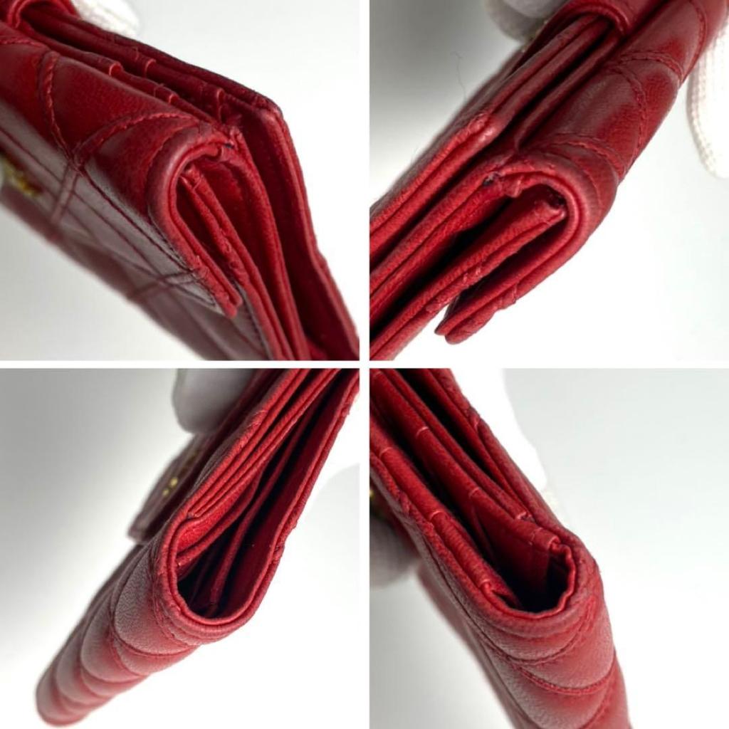 Used CHANEL Matelasse Bi-fold Wallet Red with Box and Dust Bag