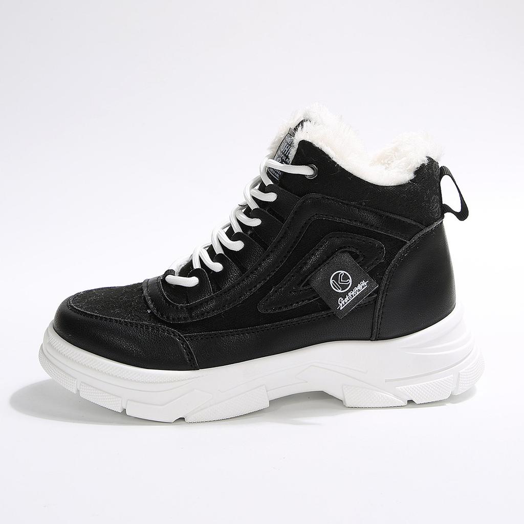 Осень и зима Корейская версия бархатных кожаных сноубутсов средней высоты женские цветные на толстой подошве на шнуровке бархатные спортивные хлопковые ботинки