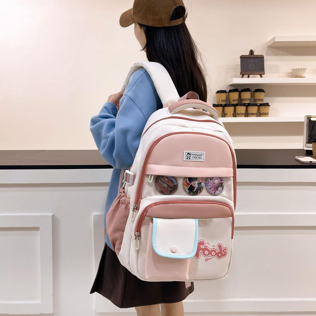 Новый осенне-зимний рюкзак в свежих цветах с блочной расцветкой и надписью, повседневный, для учениц начальной и средней школы