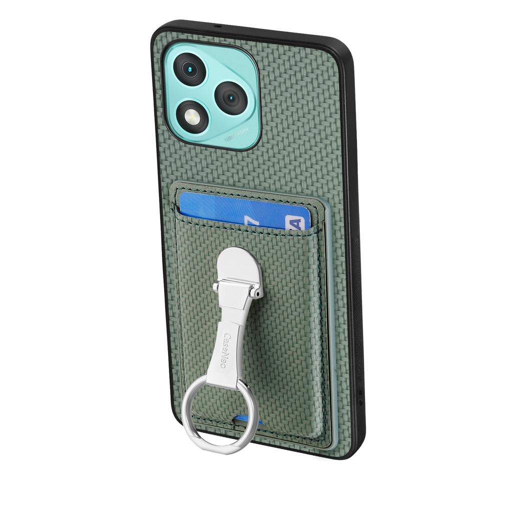 Кожаная задняя крышка для телефона Honor 400 Lite 5G с подставкой и слотами для карт, текстура углеродного волокна