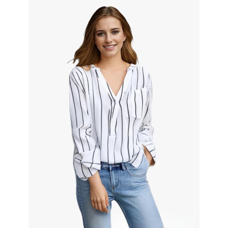 Простая и модная рубашка в полоску с принтом для женщин во внешней торговле, рубашка свободного кроя