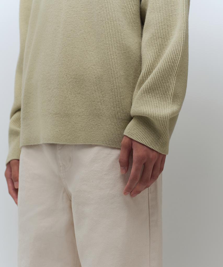 Musinsa Standard [Victoria Wool] Минималистичный вязаный джемпер в рубчик с V-образным вырезом [Мятно-серый]