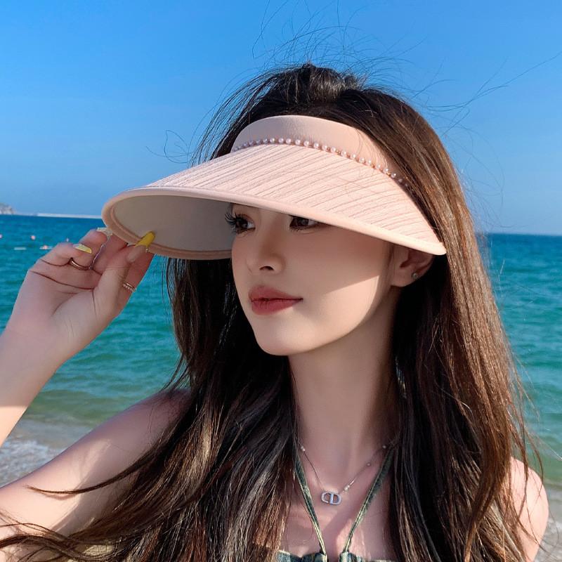 Летняя уличная шляпа от солнца с жемчужными украшениями для женщин Защита от солнца и воздухопроницаемость