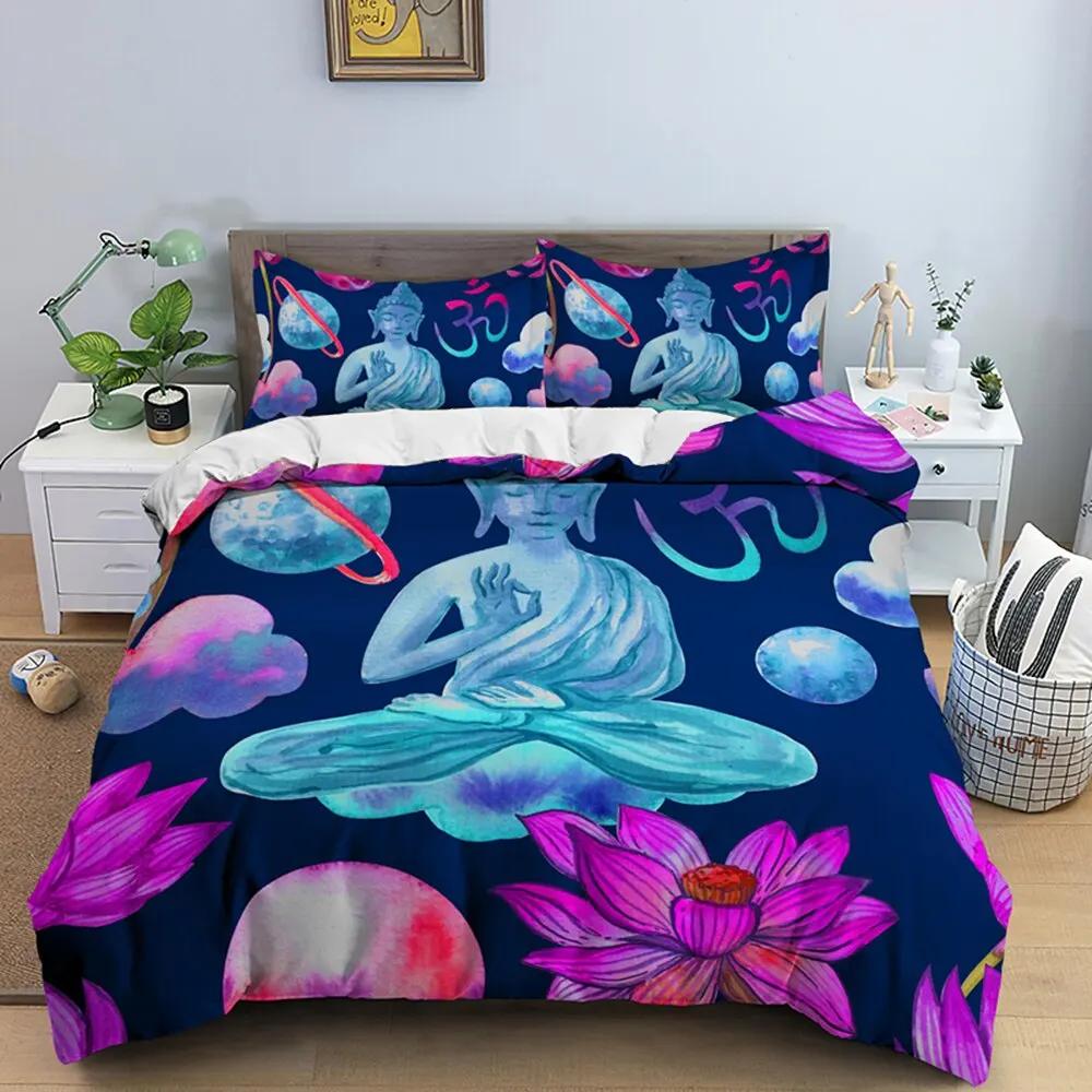 Family Buddha Bedding Set Mandala Quilt Cover Luxury Twin King Size Bed Sets Bohemian Bedclothes 2/3pcs With Pillowcase