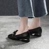Blue Beryl Genuine Leather Loafers with Chunky 3cm and Square Women's Heels, Heels, Toes, Black, BB006-BK235