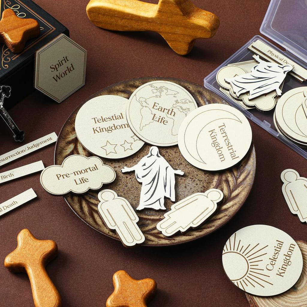 6 Sets of Plan of Salvation Teaching Kits Gift Each Set Includes Wooden Pieces and Plastic Storage Box for Lds Missionary Gifts Family Youth Home