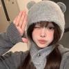 Women’s Knitted Bear Ear Lei Feng Hat - Warm, Cute, Fashionable Wool Hat for Autumn and Winter