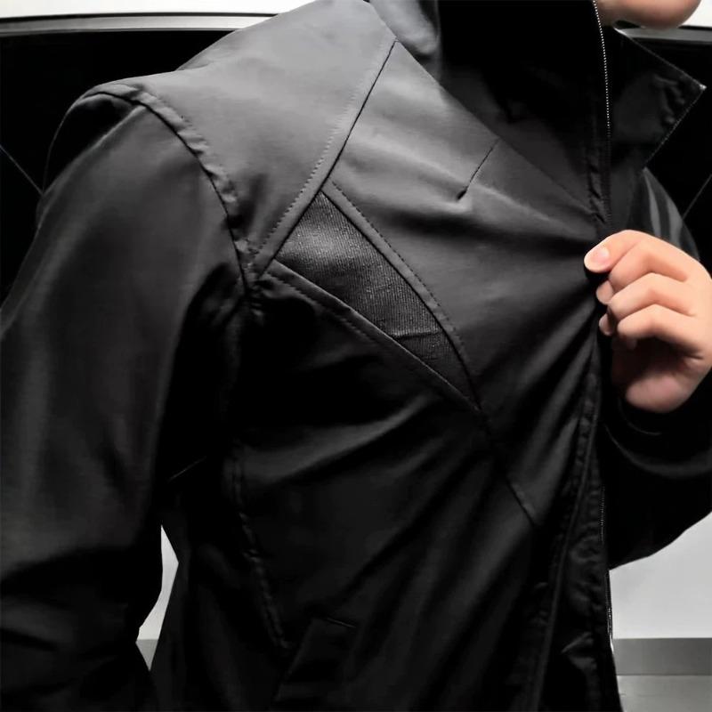 Wide shoulder, narrow waist stand up collar jacket for men and women, autumn and winter spliced motorcycle suit, simple and handsome jacket