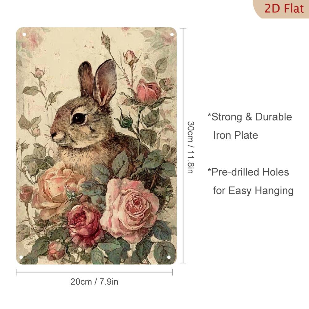 PC x Merry Easter Vintage Bunny Metal Sign Waterproof D Flat Decor for Farmhouse Bar Cafe Garden