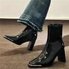Fashion 2024 Autumn Winter Patent Leather Shoes Women Chunky Heels Boots Sexy High Heel Short Boots Women Botas De Mujer
