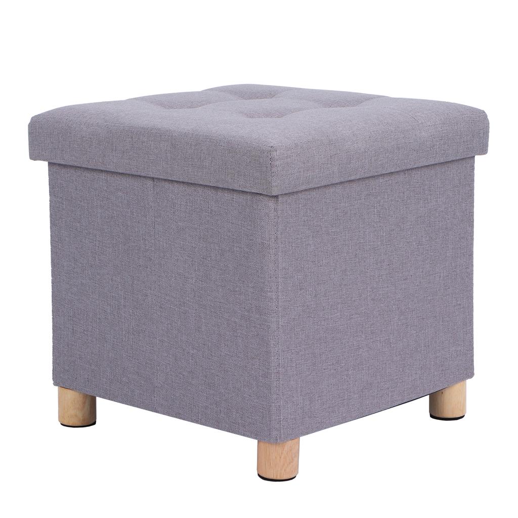 Складной табурет для хранения с квадратными ножками и 4 деревянными ножками и съемной подушкой (Светло-серый)
