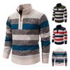Men Knitted Sweater Color Block Zippered Half Turtleneck Pullover Tops Long Sleeve Half-Zipper Casual Pullover Tops