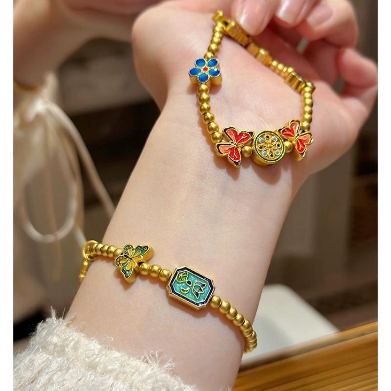 Gold shop-style bracelet, traditional sand gold bracelet, enamel-coated colorful butterfly bracelet, gift for women