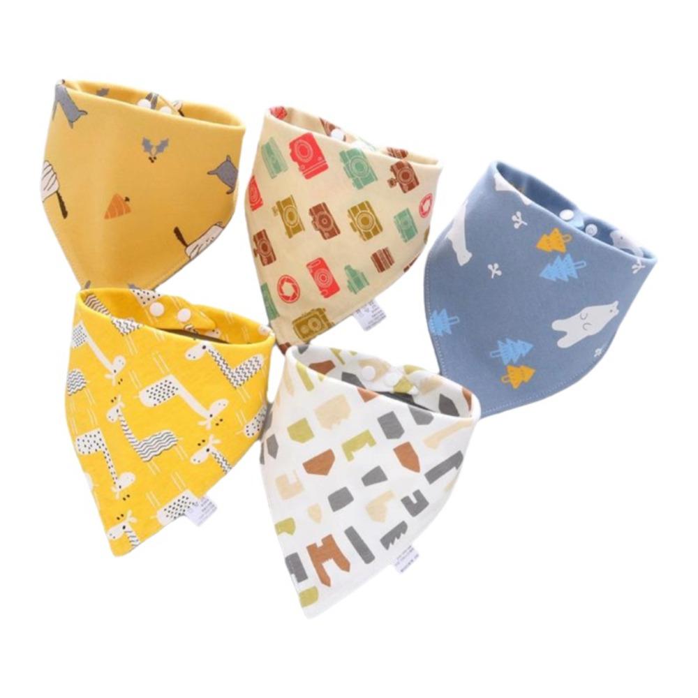 5PCS/SET Triangle Design Cotton Bibs Cartoon Print Feeding Bibs Cute Saliva Towel  Toddler Use