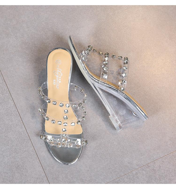 Серия 1098, летняя женская обувь на танкетке, 6 см, простые шлепанцы с пряжкой со стразами, прозрачная обувь LFD